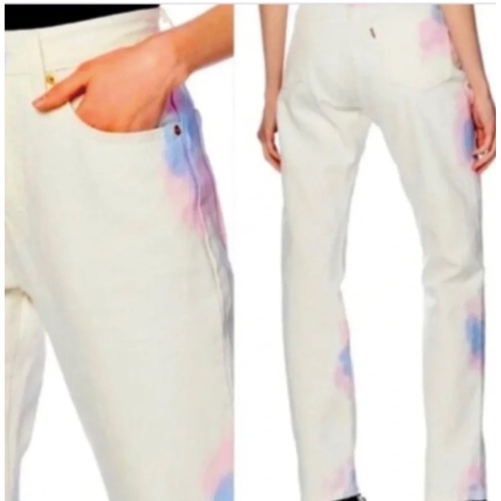 Levis 501 Original Fit White Tie Dye Pink Blue Straight Leg Jeans W31 L30